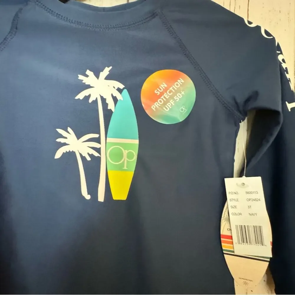 Ocean Pacific Toddler Long Sleeve Navy  Sun Protection Swim Top  UPF 50+  Sz 3T